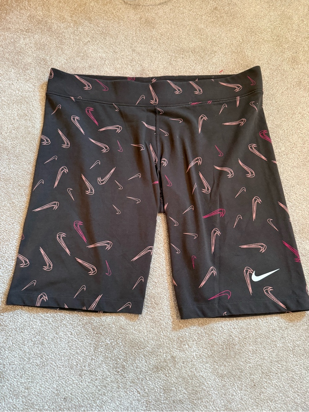 Nike Black Bike Shorts with Pink Swoosh Print